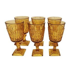 Set Of 6 Vintage 5" Cordial Mount Vernon Indiana Amber Glass